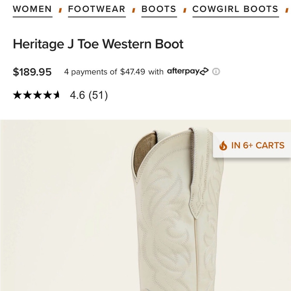 ARIAT Heritage J Toe Stretchfit EUC White Western Cowboy Boots 8.5 - Picture 10 of 10